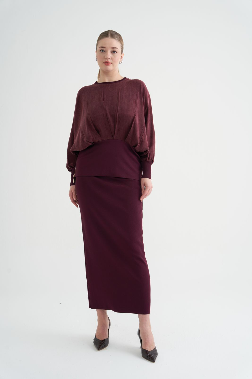 NİLİWİ FERMUARLI BLUZ BORDO