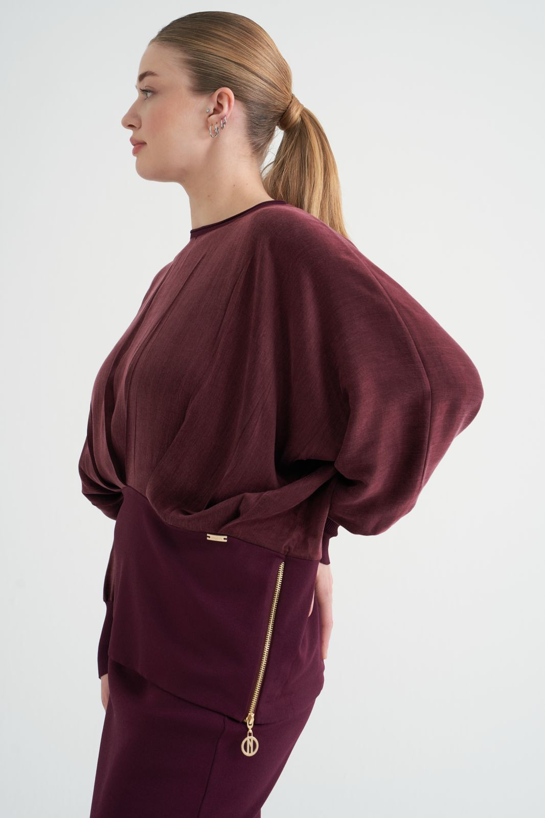 NİLİWİ FERMUARLI BLUZ BORDO