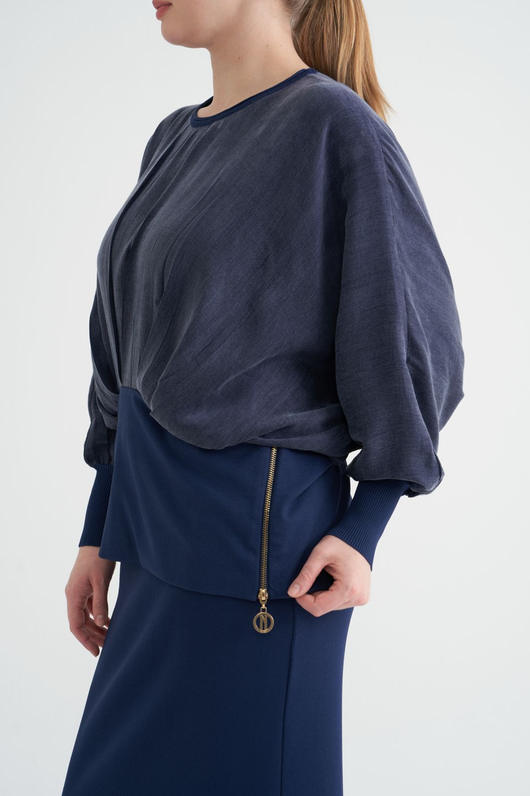 NİLİWİ FERMUARLI BLUZ  LACİVERT