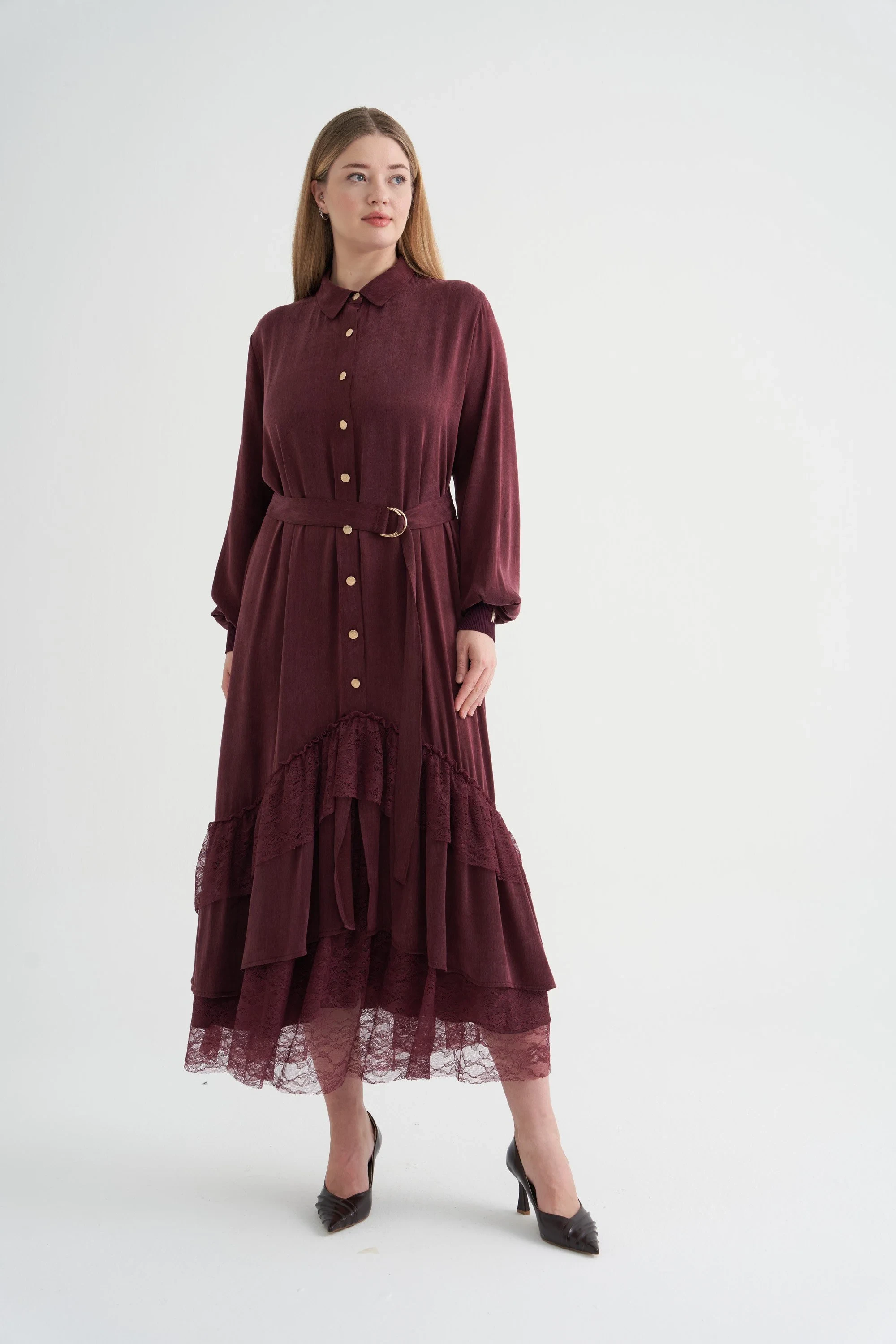 NİLİWİ KUPRA ELBİSE BORDO