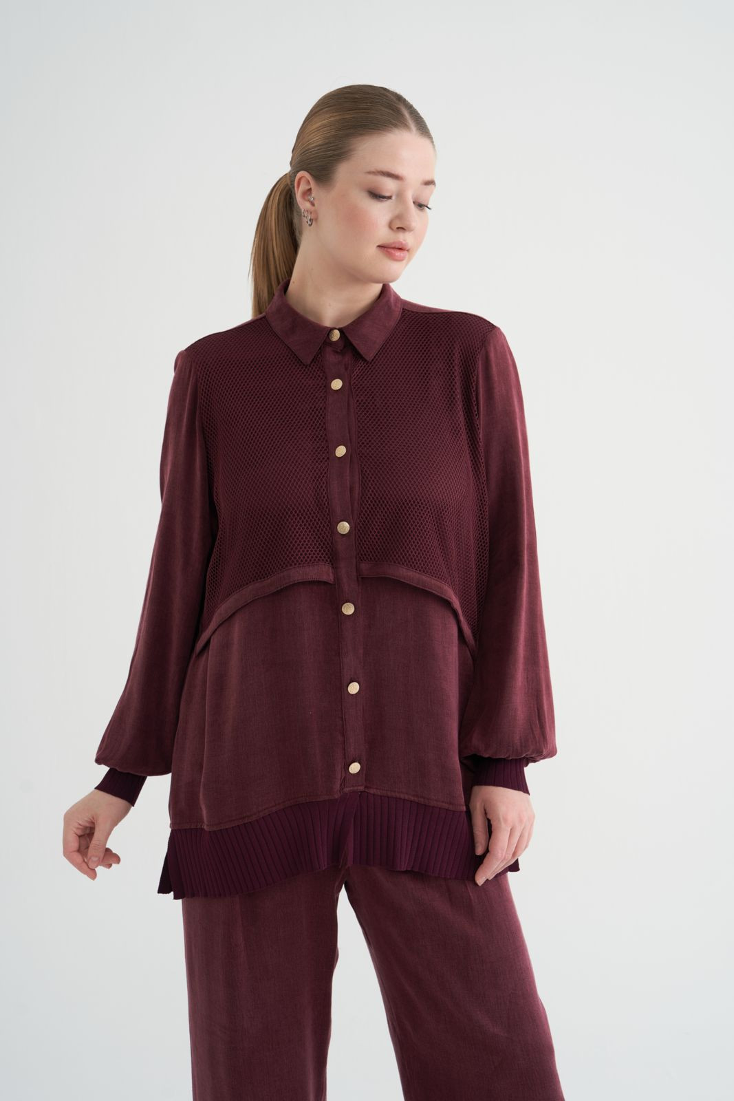 NİLİWİ KUPRA GÖMLEK BORDO
