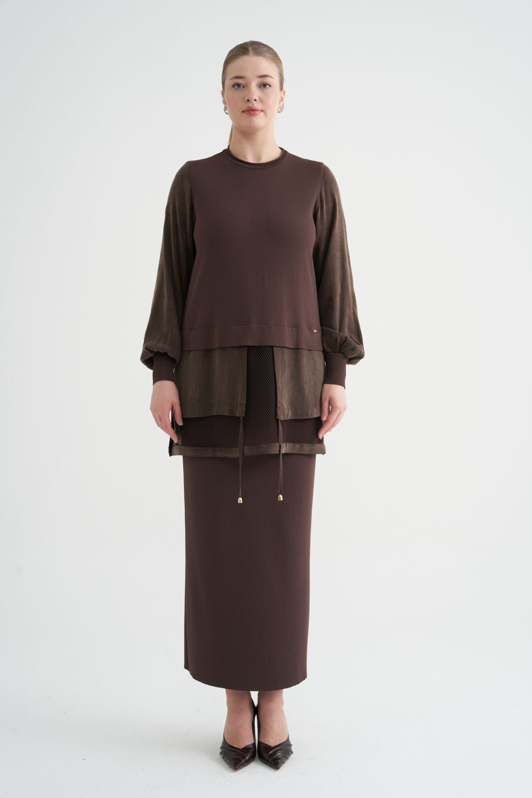 NİLİWİ İPEK KUPRA TUNİK KAHVE