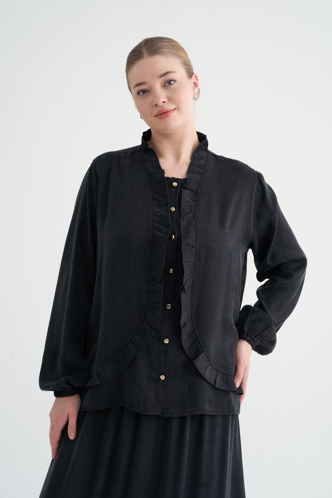 NİLİWİ FIRFIRLI GÖMLEK SİYAH