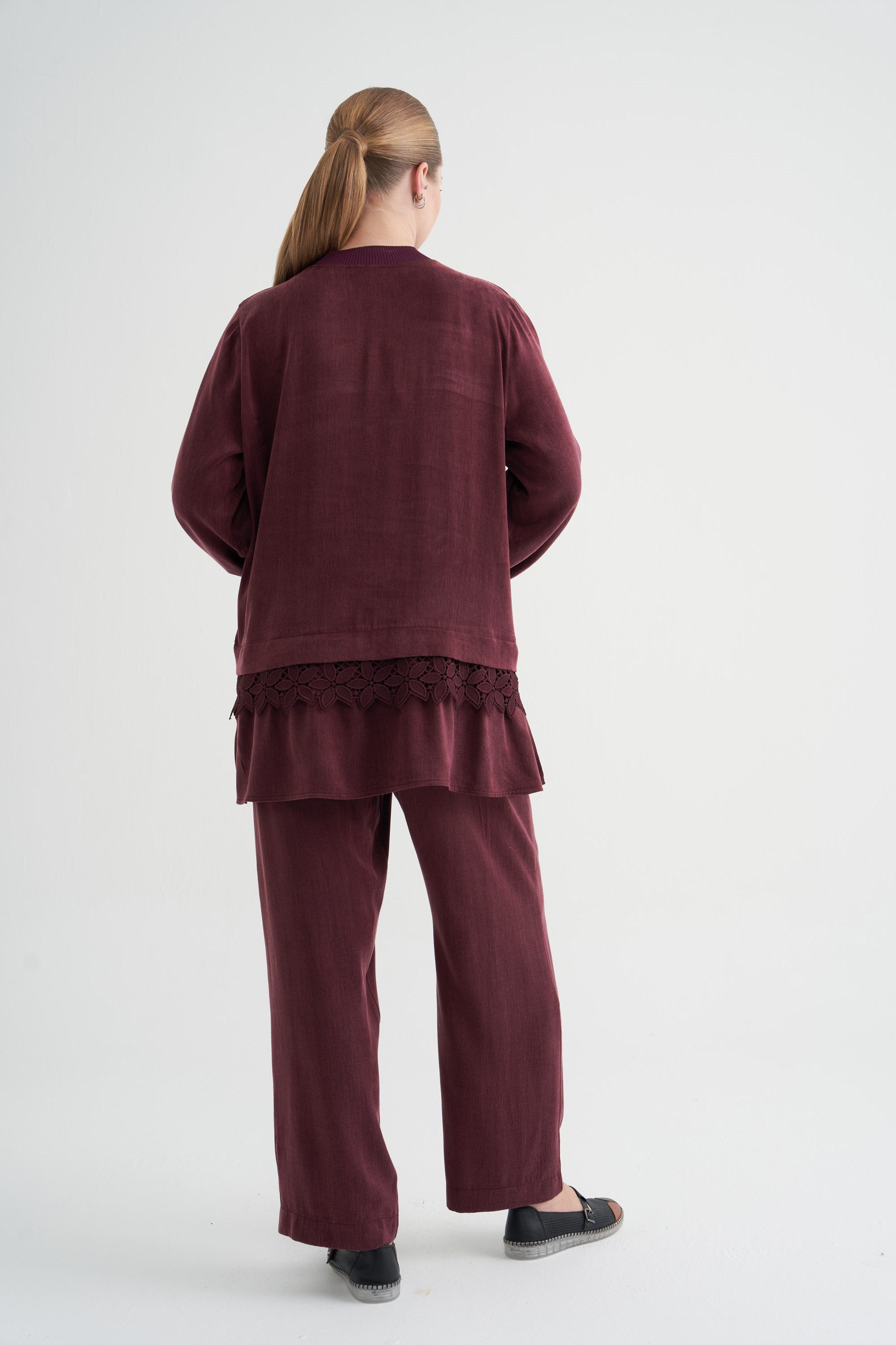 ETEK UCU ALLER DANTELLİ TUNİK BORDO