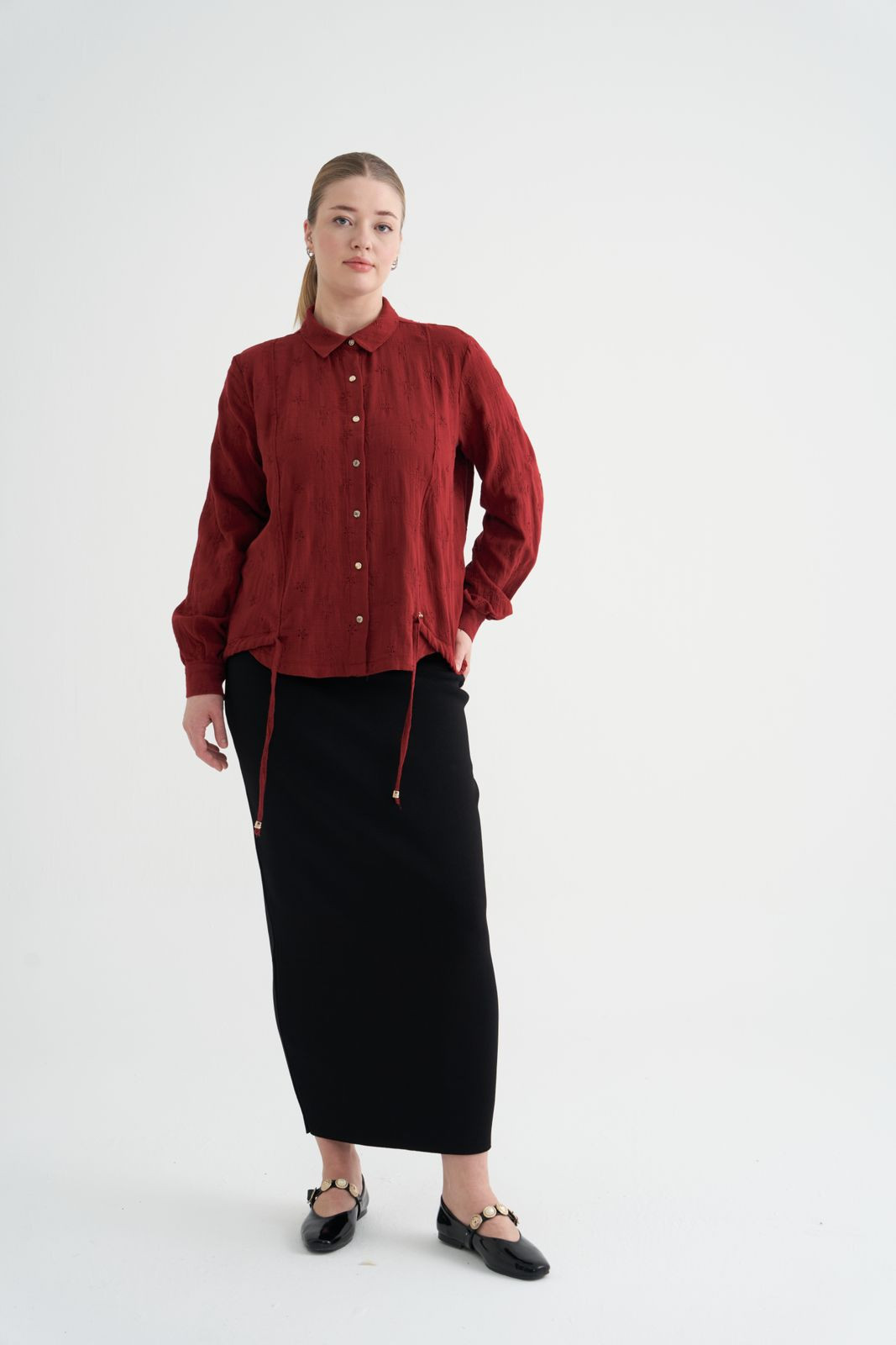 NİLİWİ NAKIŞLI GÖMLEK BORDO