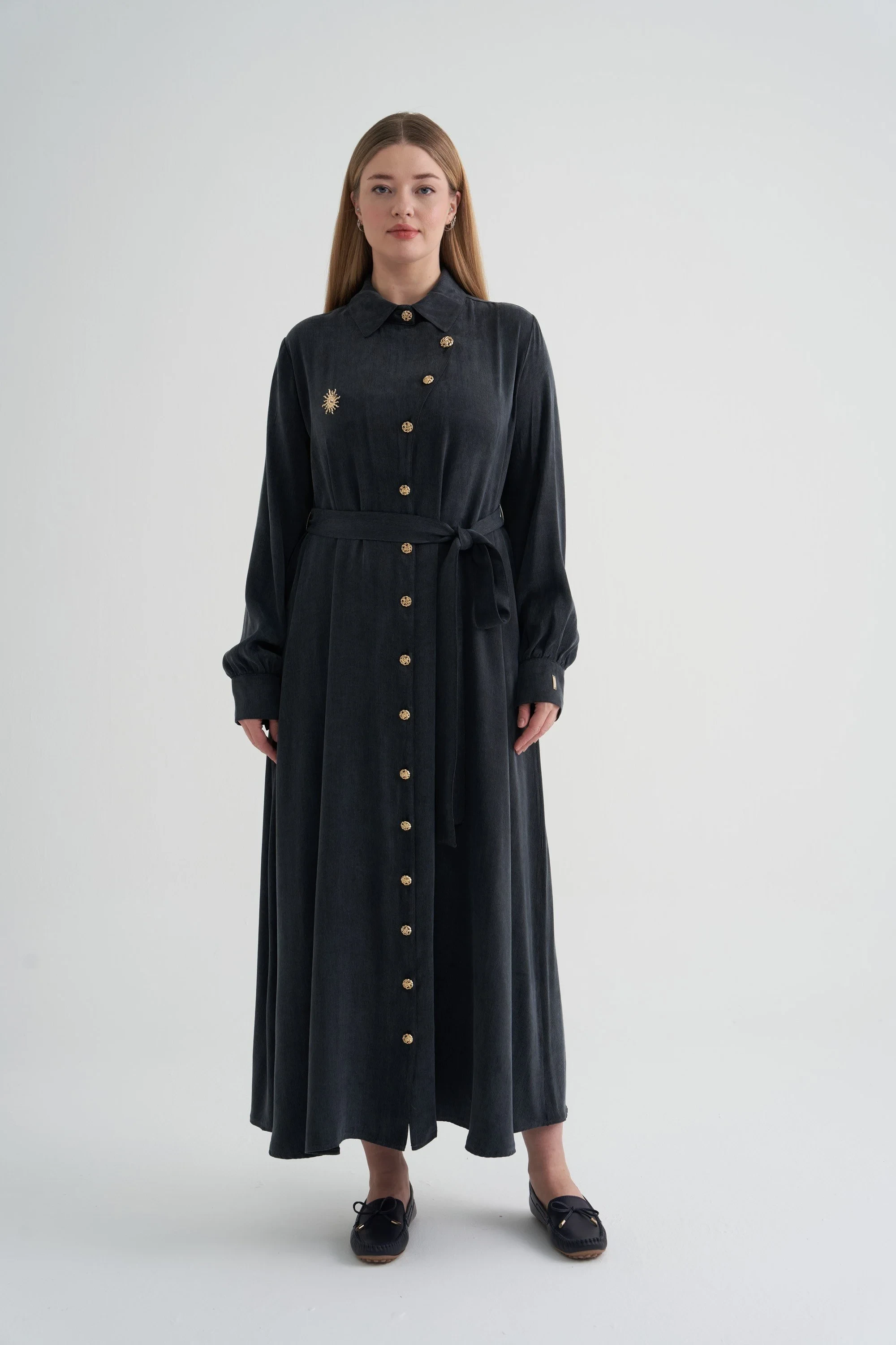 NİLİWİ İPEK KUPRA ELBİSE SİYAH