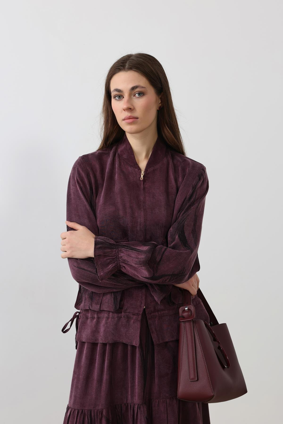 Hilay Nicole Fermuarlı Jakar Garnili Etekli Takım