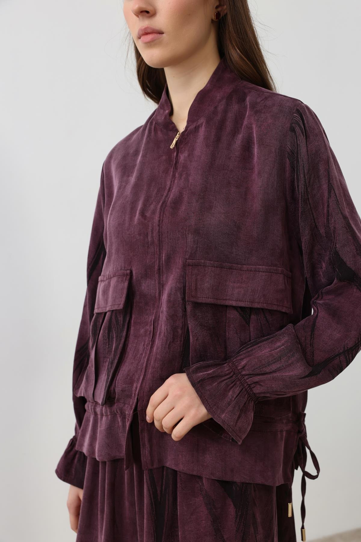 Hilay Nicole Fermuarlı Jakar Garnili Etekli Takım