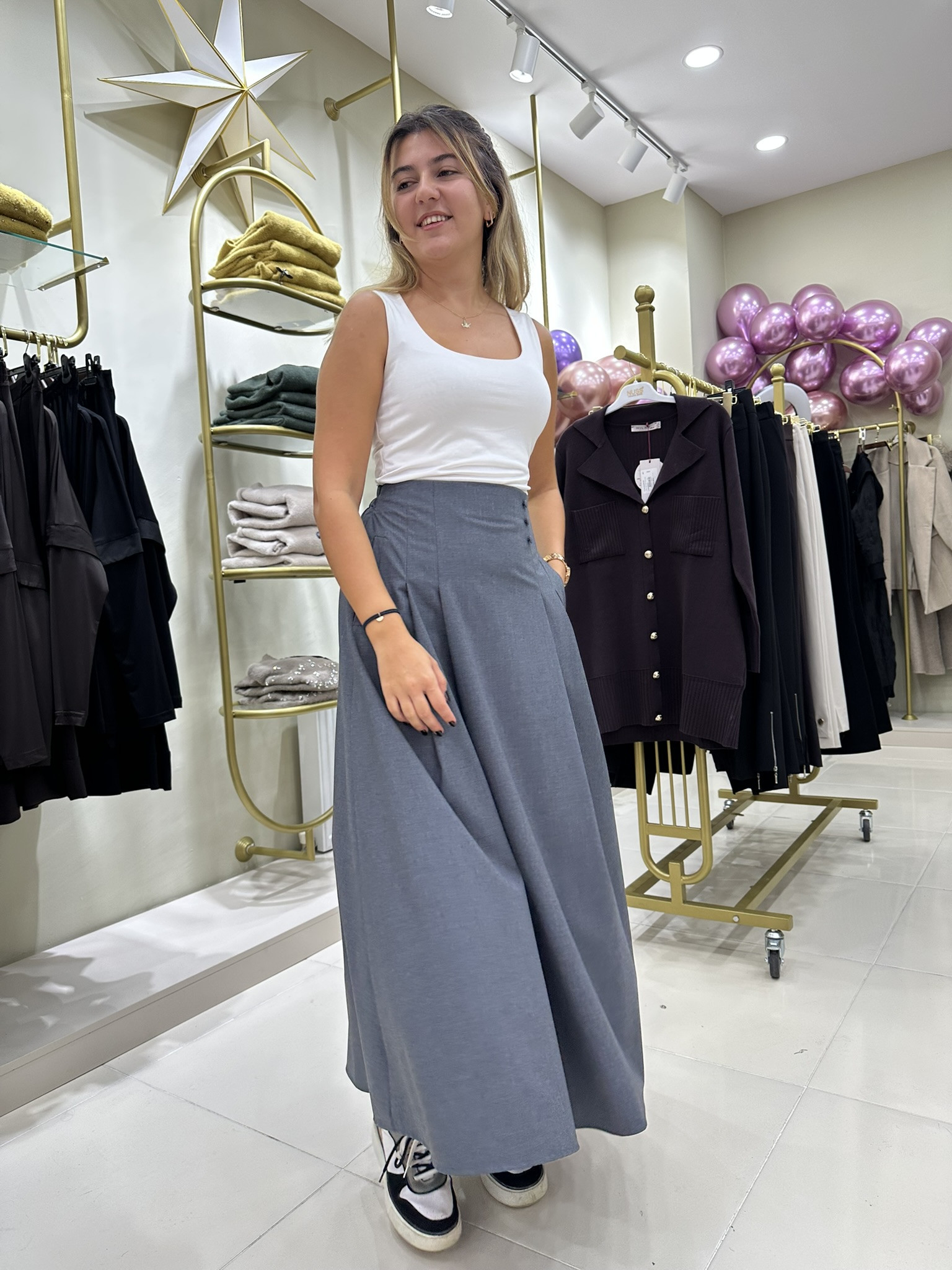 Hilay Poliviskon Pileli Etek ANTRASİT