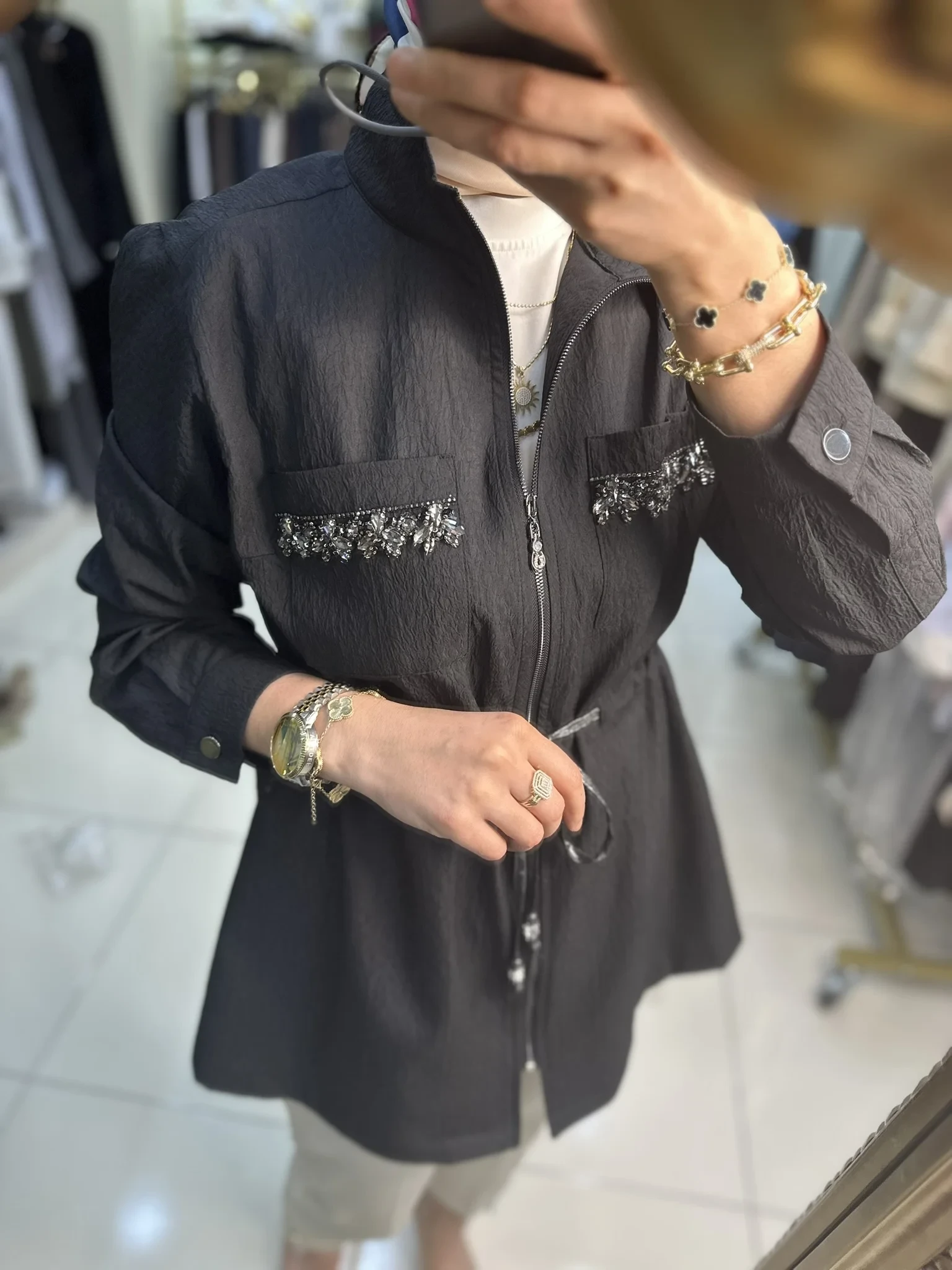 Fuat Gürşen 5656 Cep Taş İşlemeli Fermuarlı Kap Siyah