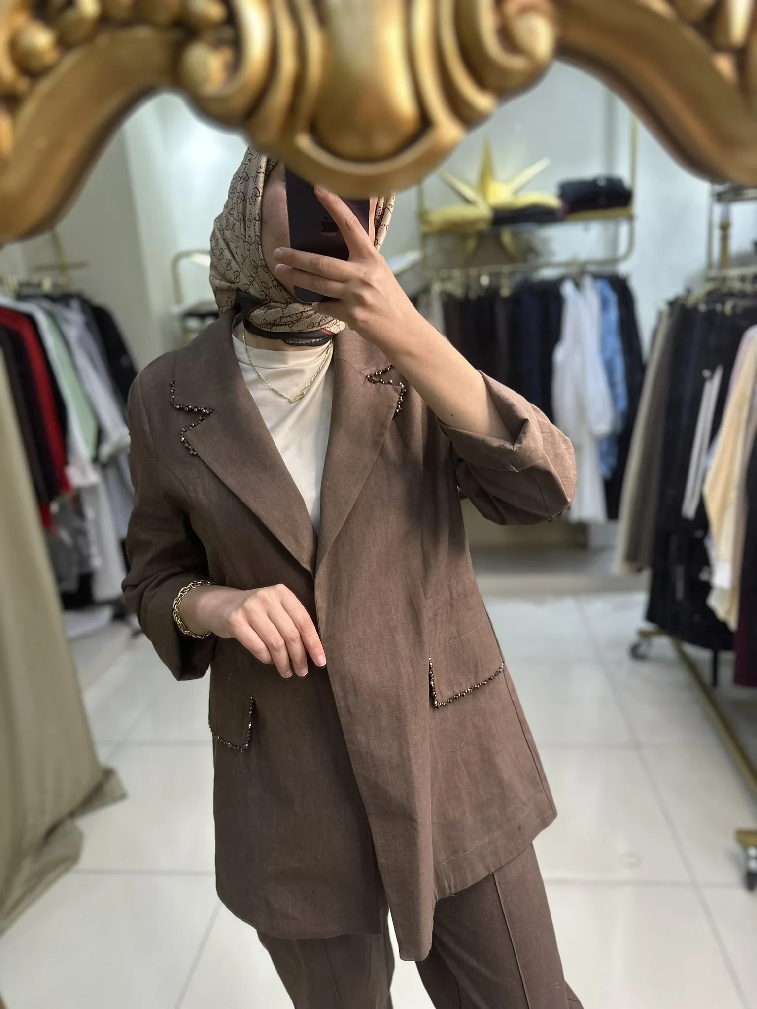 JENNE CEKETLİ TAKIM YAKASI BONCUKLU KETEN İKİLİ TAKIM