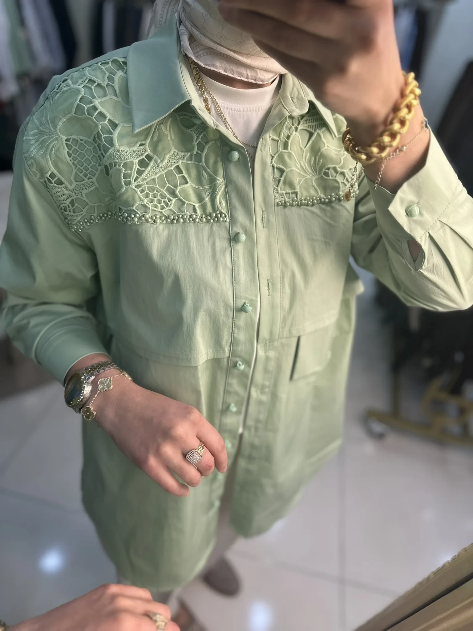 JENNE DANTELLİ İNCİ ŞERİTLİ GÖMLEK