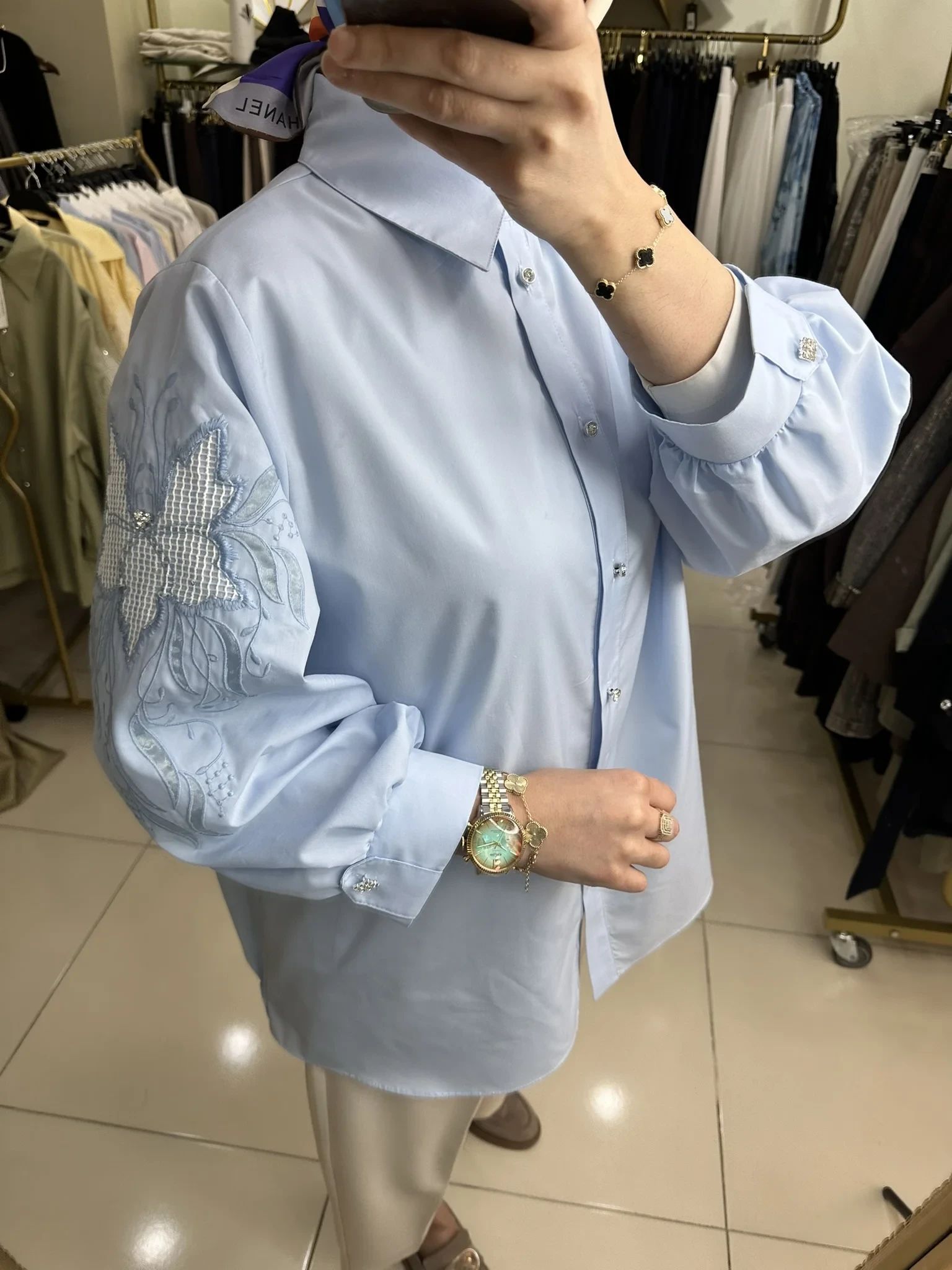 MY312 MARKA KOLLARI NAKIŞLI TAŞLI TUNİK GÖMLEK