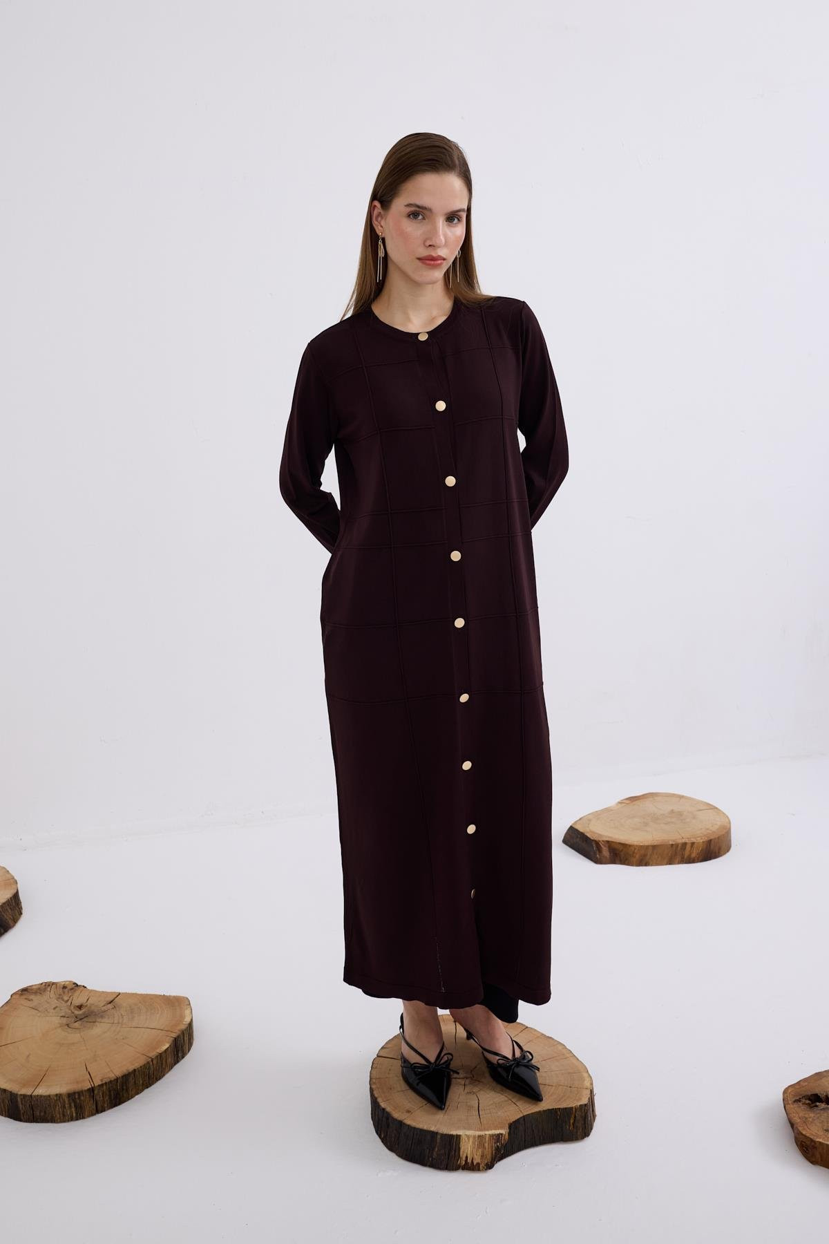 Violet Gold Düğmeli Uzun Triko Hırka