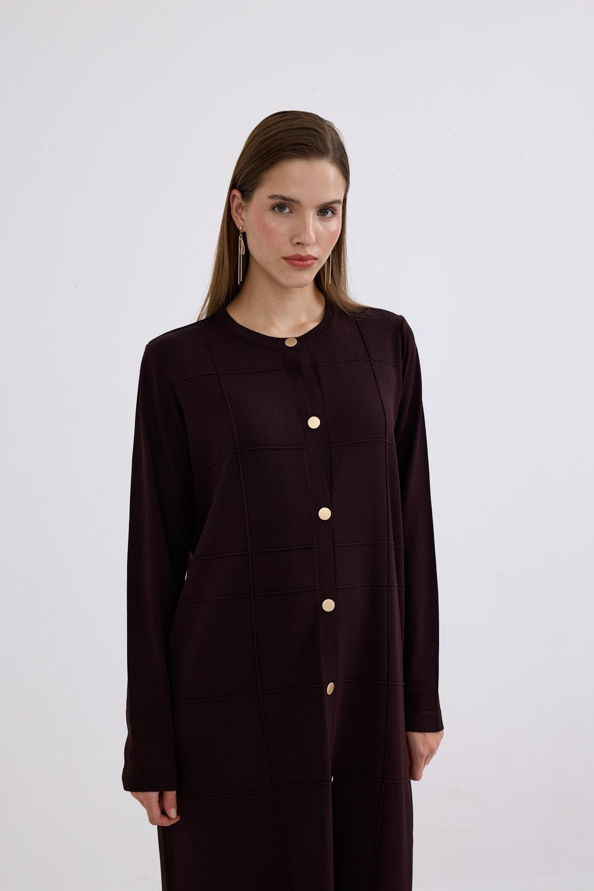 Violet Gold Düğmeli Uzun Triko Hırka