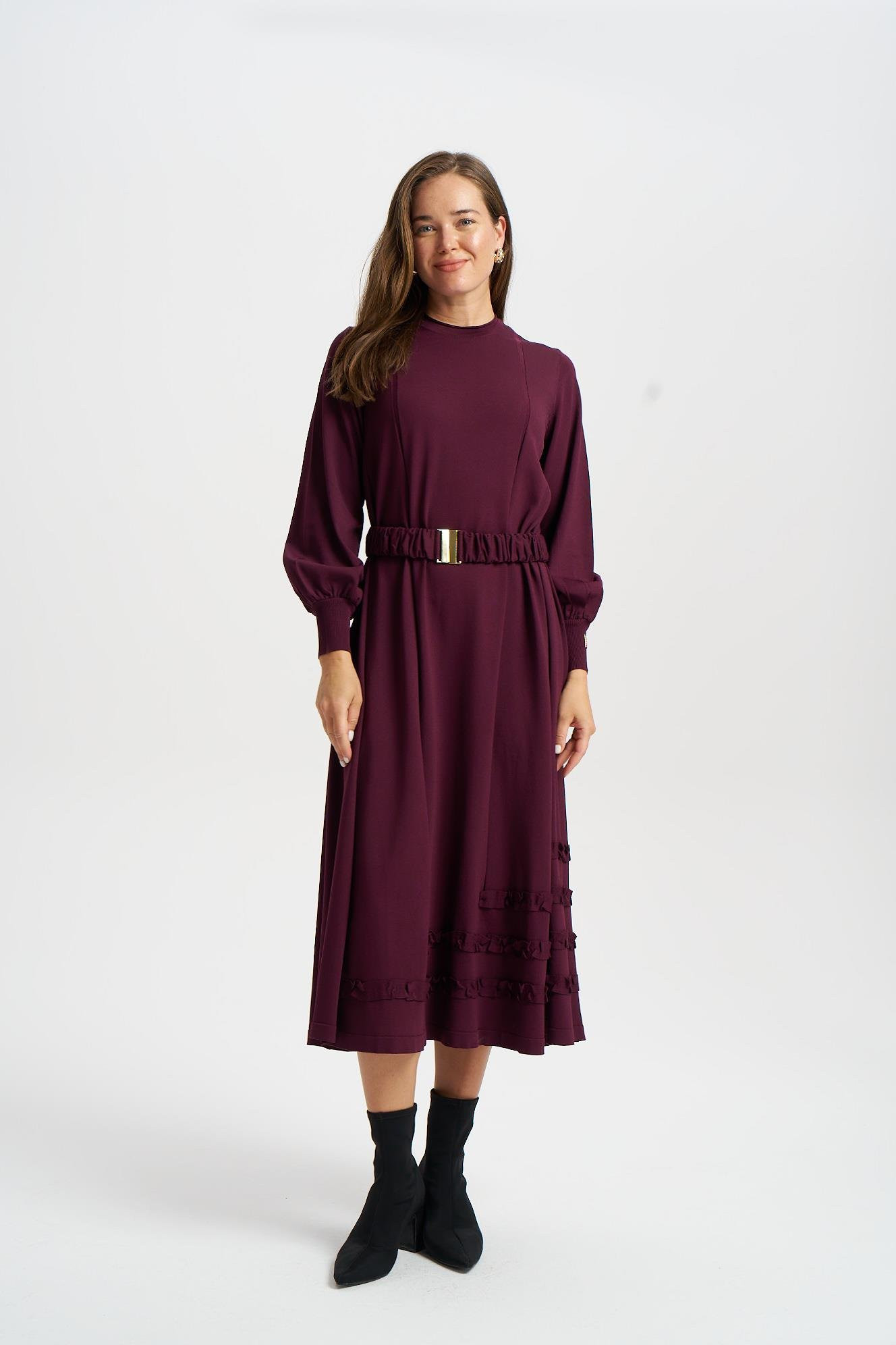 NİLİWİ ETEK UCU TİKTAK FIRFIRLI ELBİSE