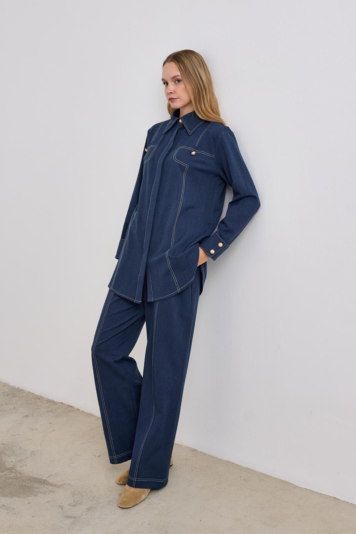 Hilay Denis Dikiş Detaylı Pantolonlu Takım