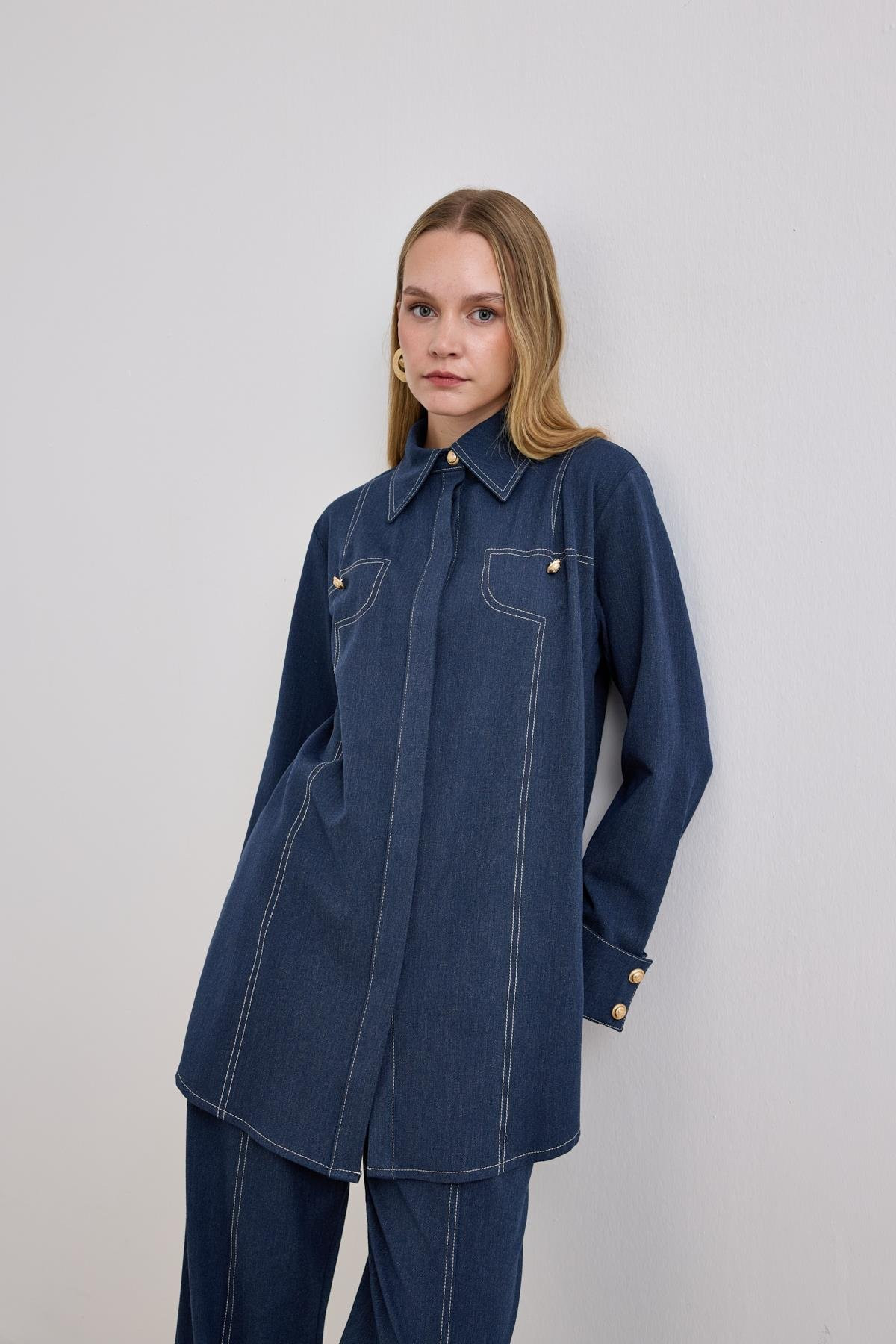 Hilay Denis Dikiş Detaylı Pantolonlu Takım