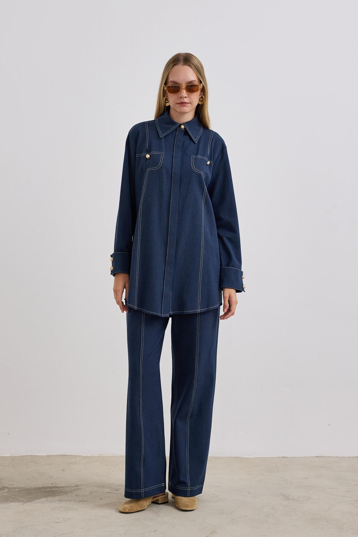 Hilay Denis Dikiş Detaylı Pantolonlu Takım