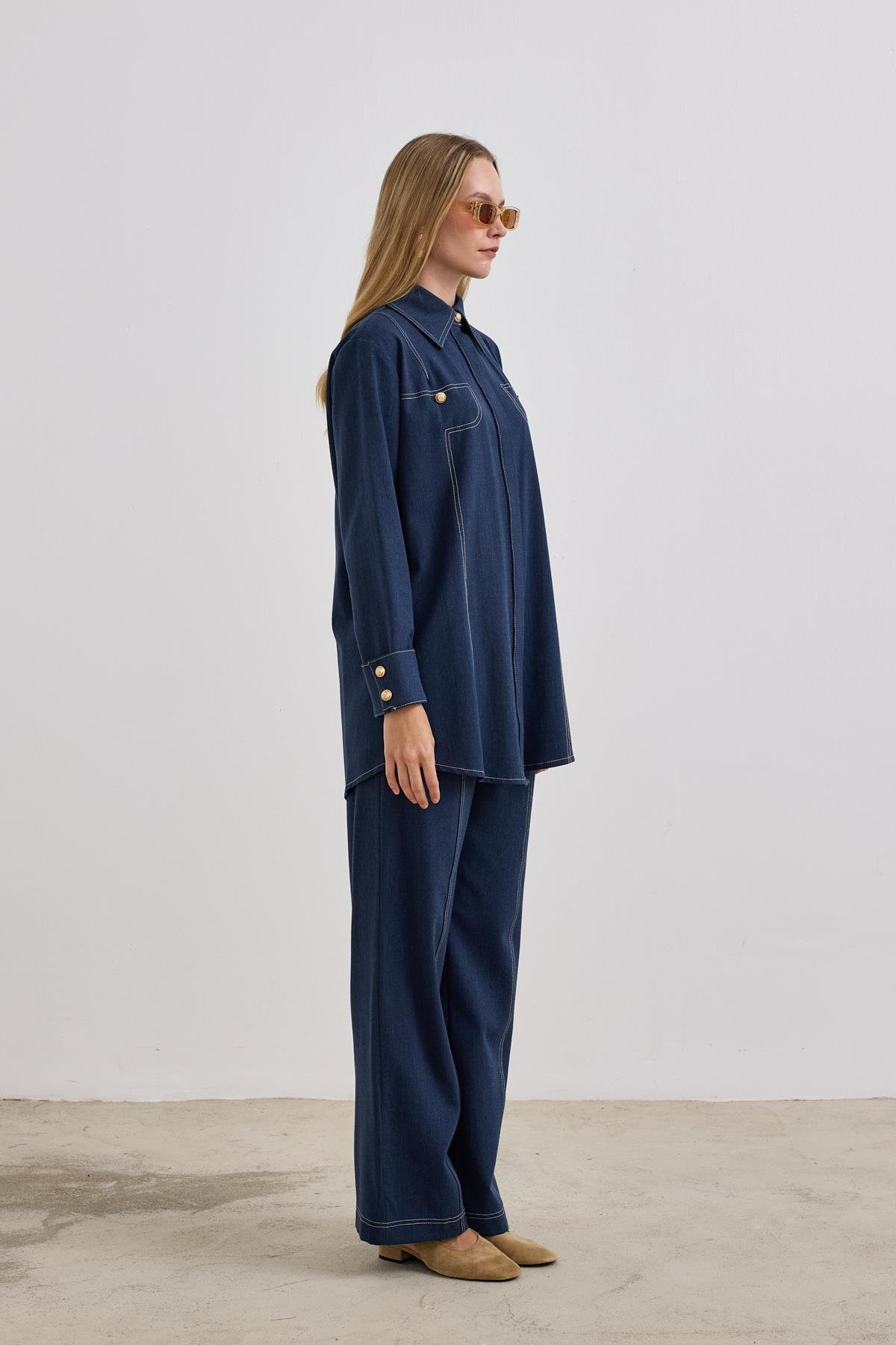 Hilay Denis Dikiş Detaylı Pantolonlu Takım