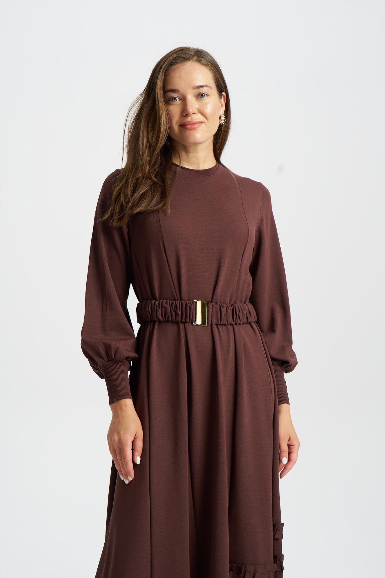 NİLİWİ ETEK UCU TİKTAK FIRFIRLI ELBİSE